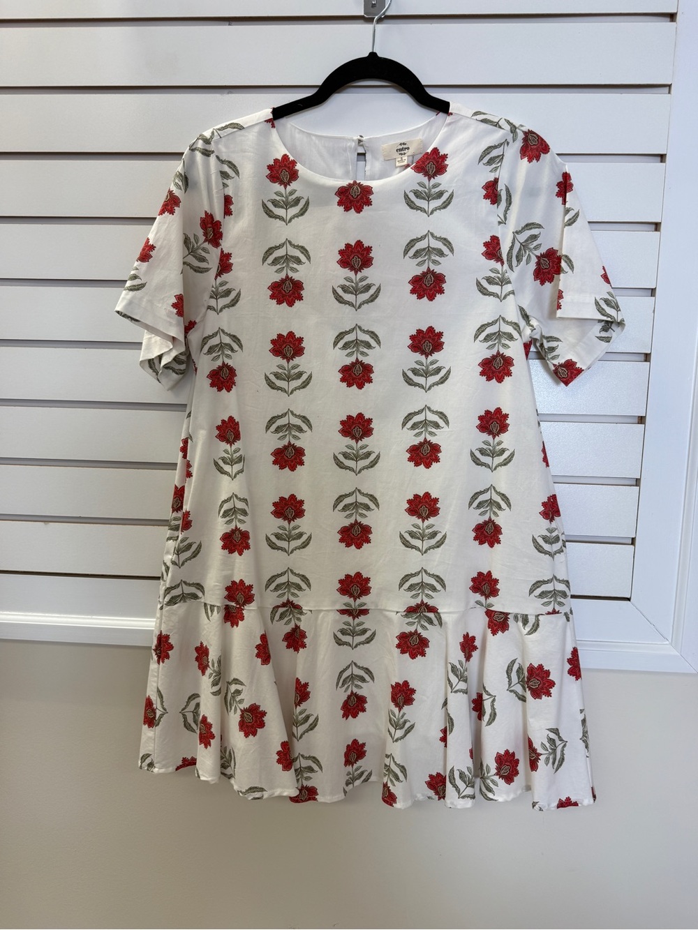 entro White Dress with Red Floral Print